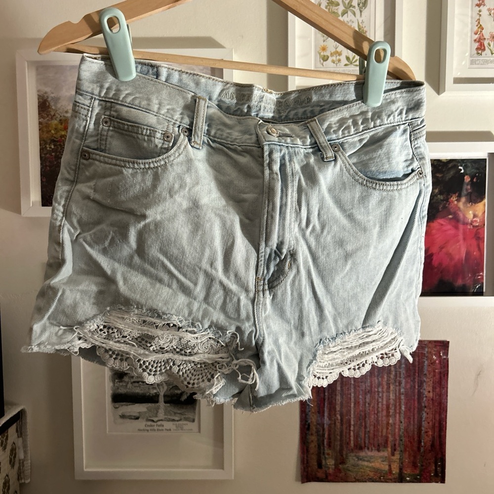 American Eagle Outfitters Light Blue Jean Shorts with Lace